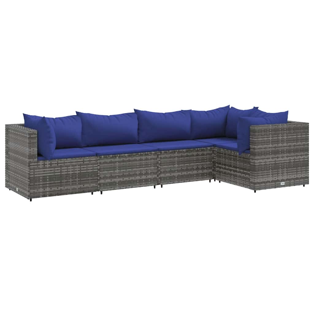 Set Divani da Giardino 5 pz con Cuscini in Polyrattan Grigio - homemem39