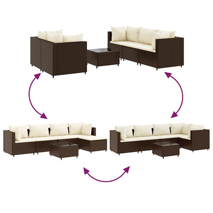 Set Mobili da Giardino 6pz con Cuscini in Polyrattan Marrone | homemem39