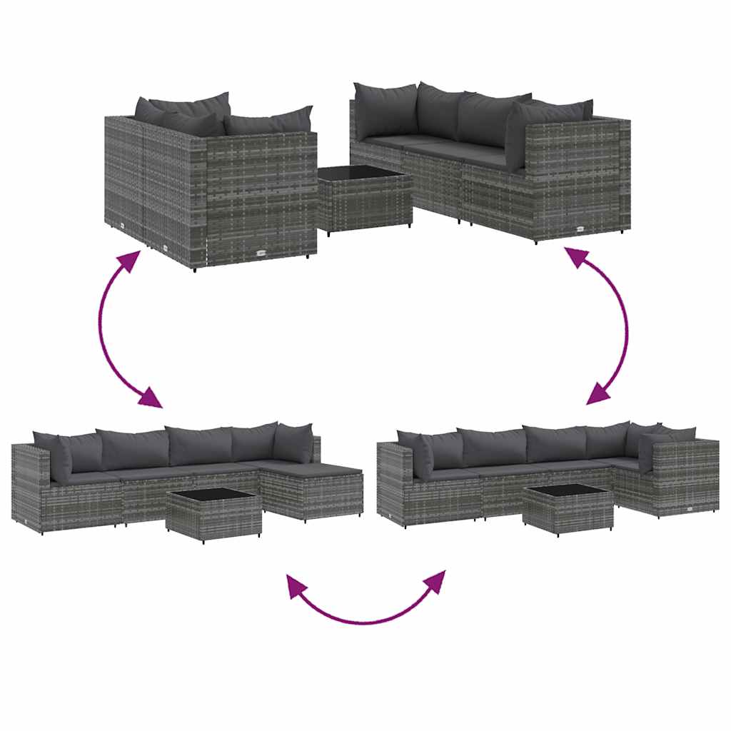 Set Divani da Giardino 6 pz con Cuscini in Polyrattan Grigio | homemem39