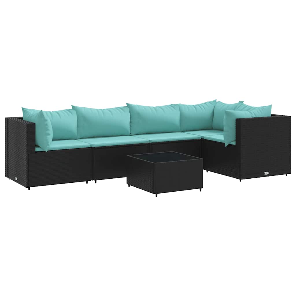 Set Mobili da Giardino 6 pz con Cuscini in Polyrattan Nero | homemem39