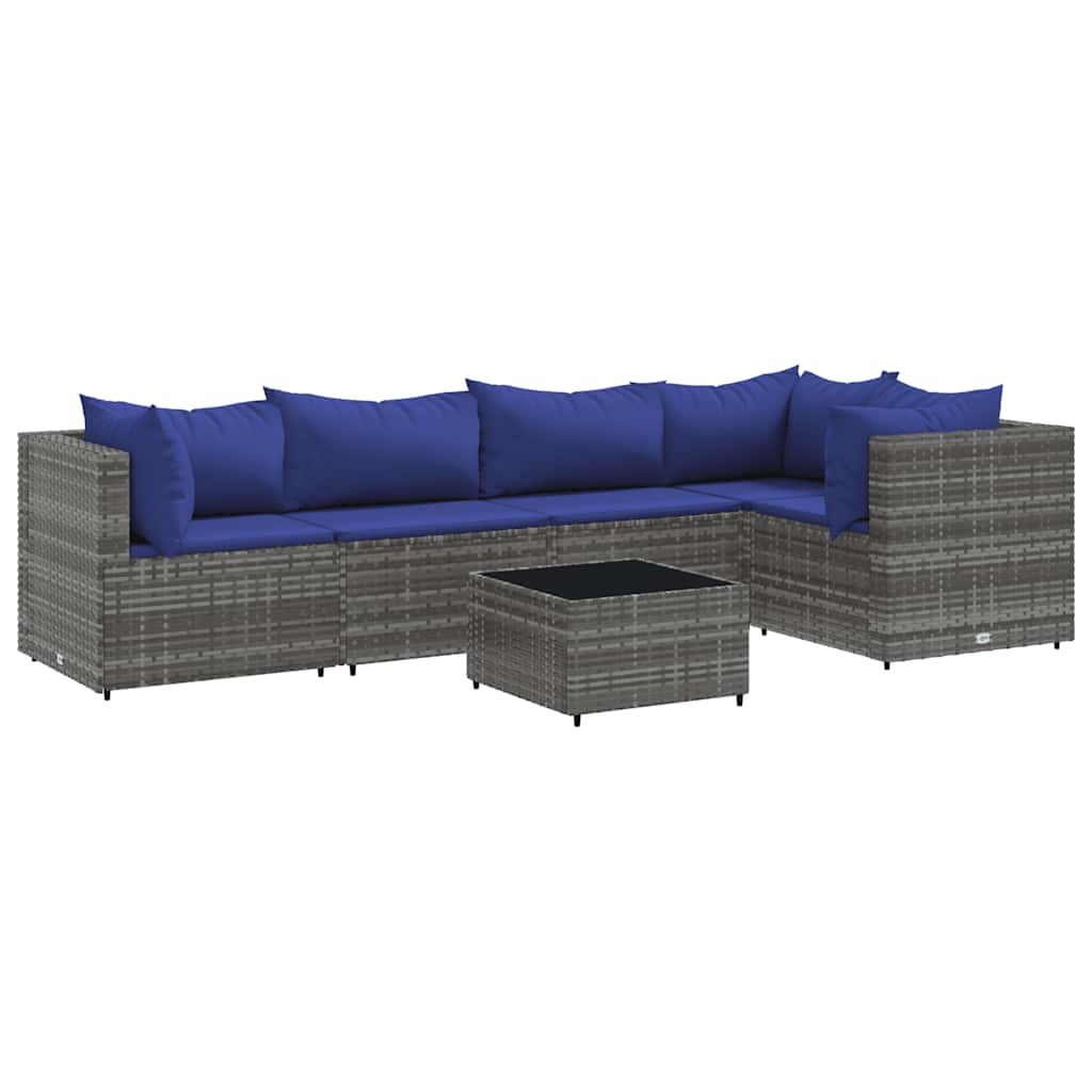 Set Divani da Giardino 6 pz con Cuscini in Polyrattan Grigio - homemem39