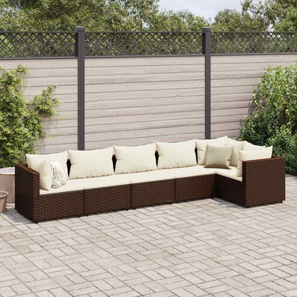 Set Mobili da Giardino 6pz con Cuscini in Polyrattan Marrone | homemem39