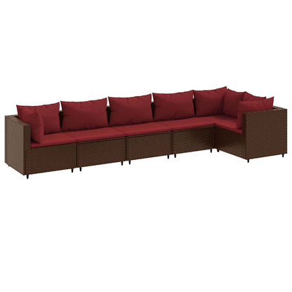 Set Mobili da Giardino 6pz con Cuscini in Polyrattan Marrone - homemem39