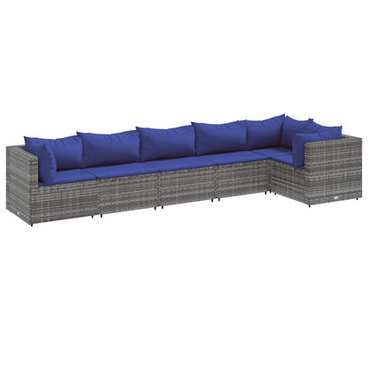 Set Divani da Giardino 6 pz con Cuscini in Polyrattan Grigio | homemem39