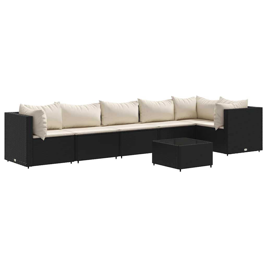 Set Salotto da Giardino con Cuscini 7pz Nero Polyrattan | homemem39