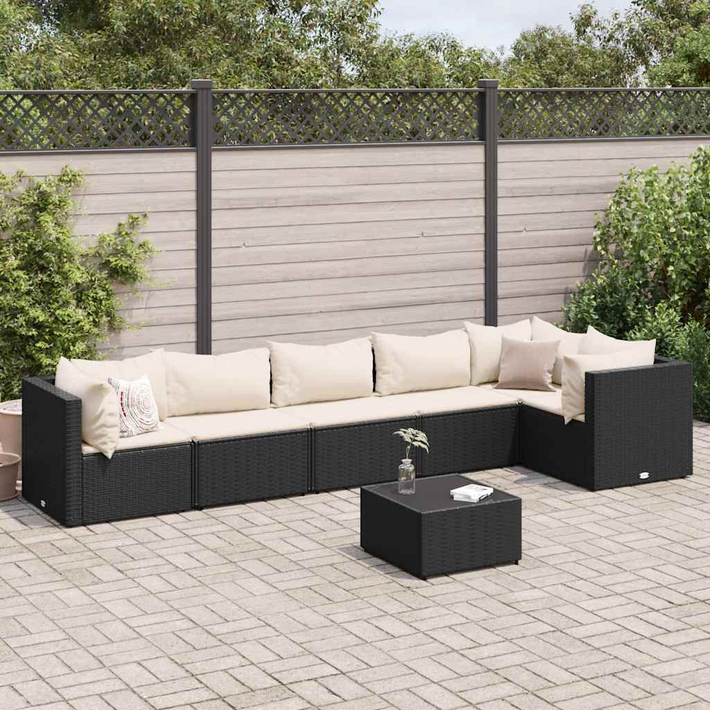 Set Salotto da Giardino con Cuscini 7pz Nero Polyrattan - homemem39