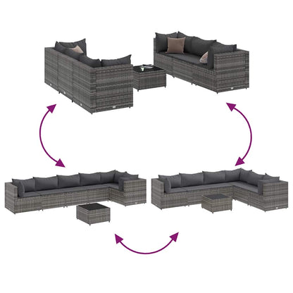 Set Divani da Giardino 7 pz con Cuscini in Polyrattan Grigio - homemem39