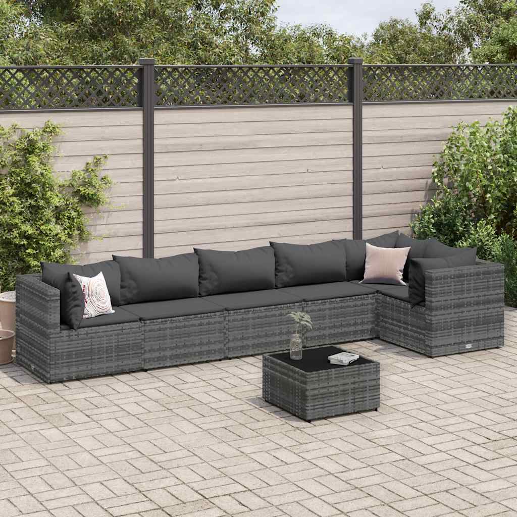 Set Divani da Giardino 7 pz con Cuscini in Polyrattan Grigio - homemem39