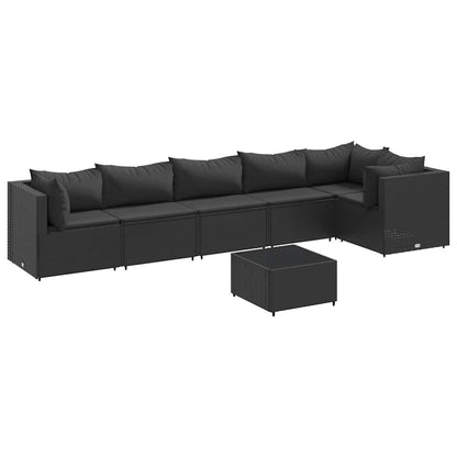 Set Salotto da Giardino con Cuscini 7pz Nero Polyrattan | homemem39