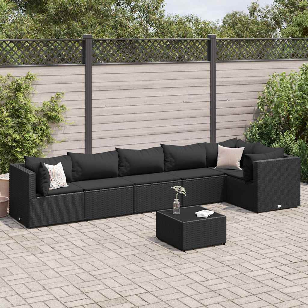 Set Salotto da Giardino con Cuscini 7pz Nero Polyrattan - homemem39