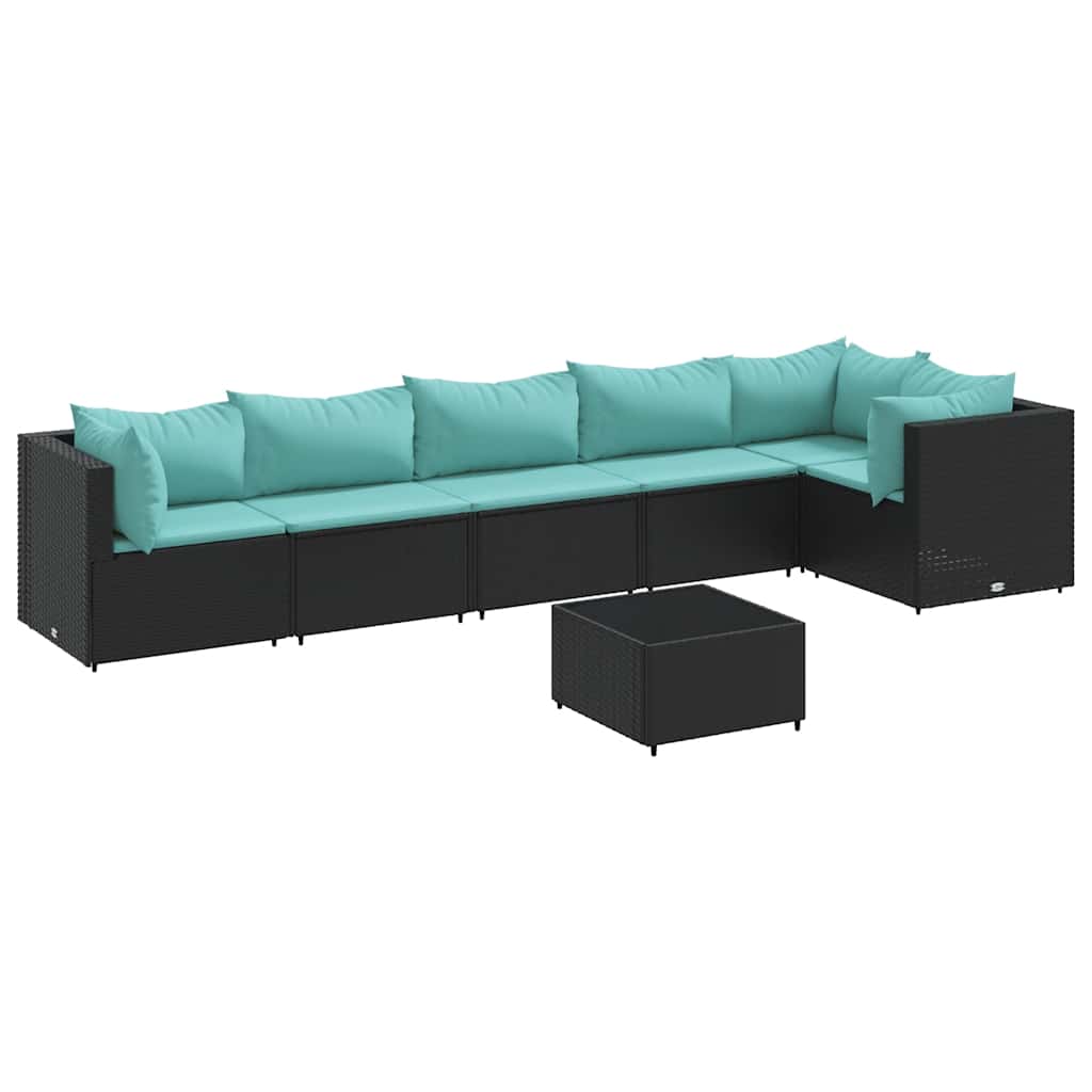 Set Salotto da Giardino con Cuscini 7pz Nero Polyrattan | homemem39