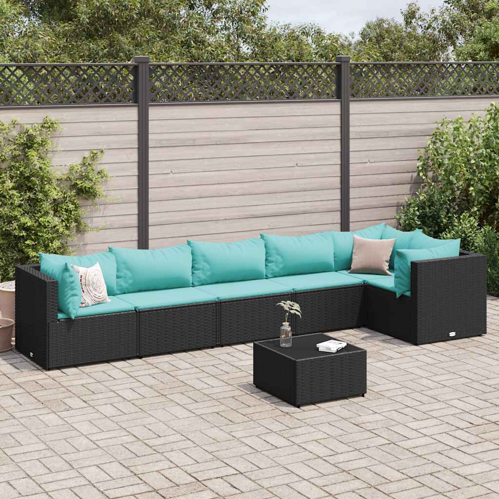 Set Salotto da Giardino con Cuscini 7pz Nero Polyrattan | homemem39