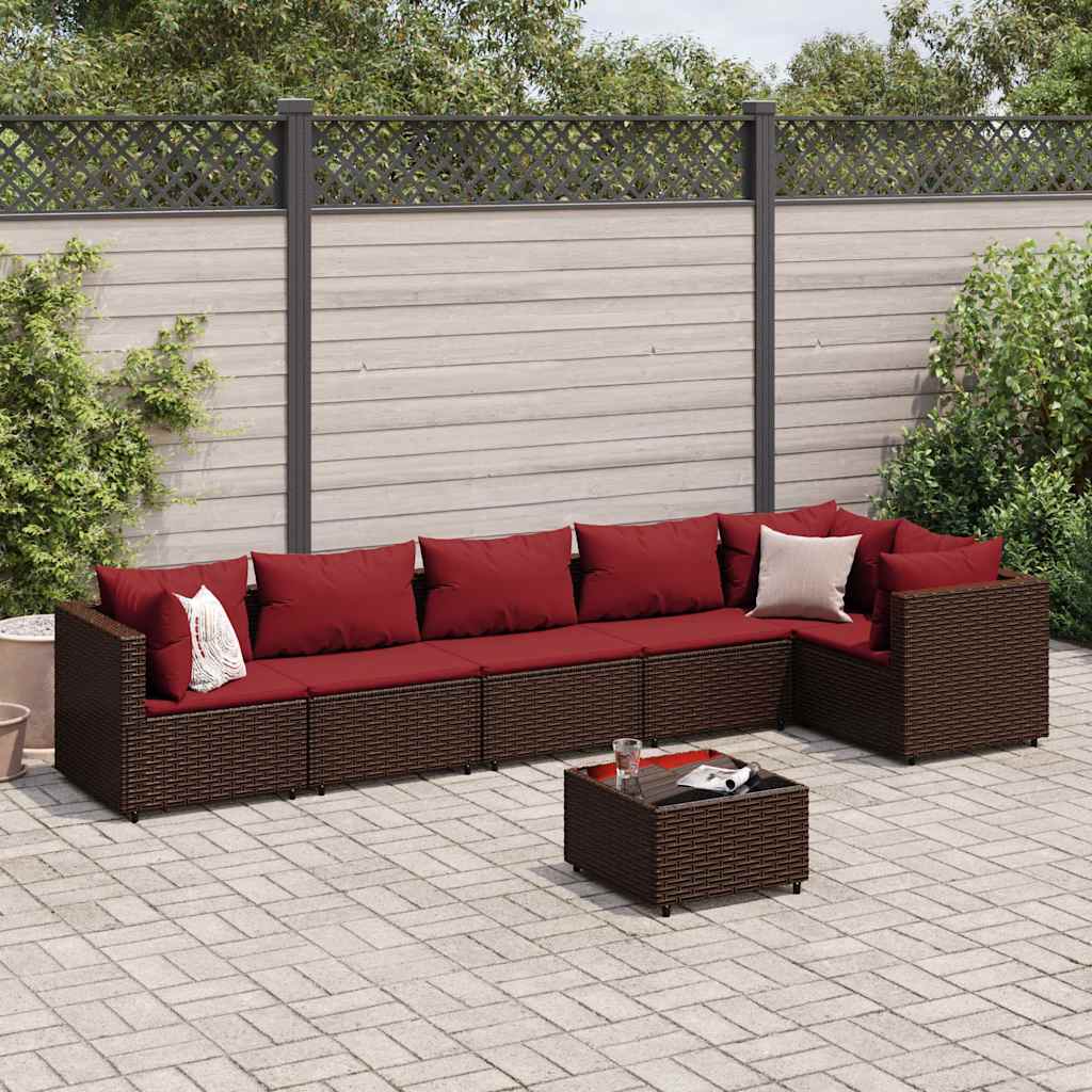 Set Divani da Giardino 7 pz con Cuscini in Polyrattan Marrone | homemem39