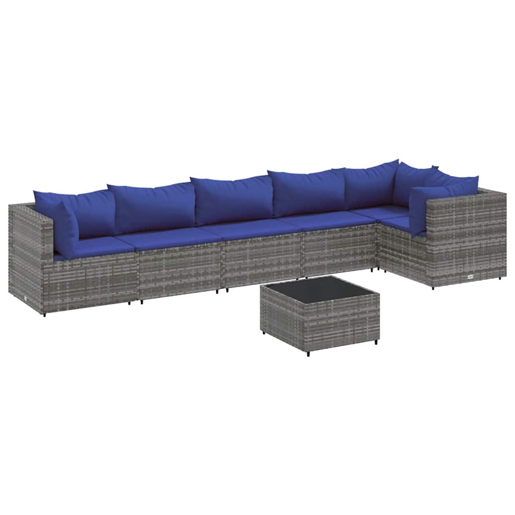 Set Divani da Giardino 7 pz con Cuscini in Polyrattan Grigio | homemem39