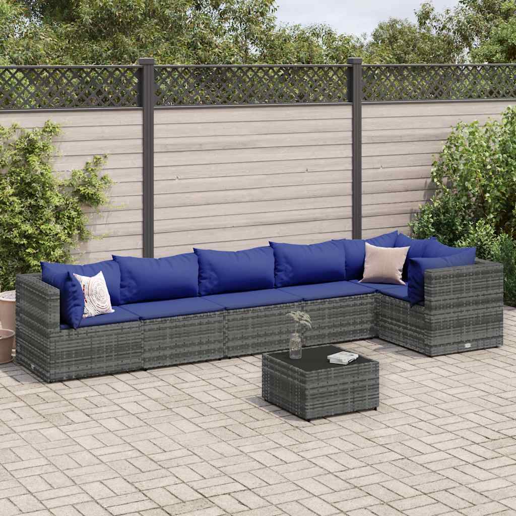 Set Divani da Giardino 7 pz con Cuscini in Polyrattan Grigio | homemem39