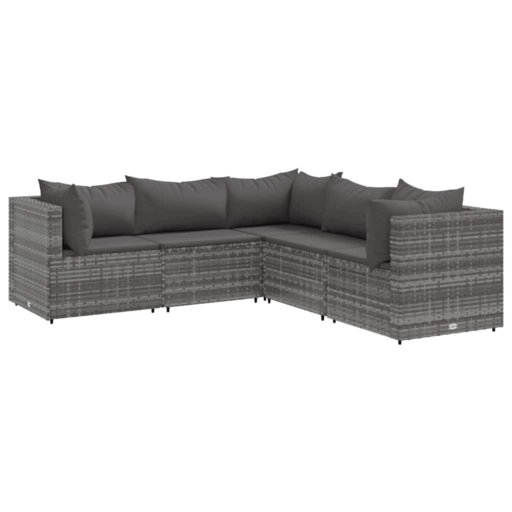 Set Divani da Giardino 5 pz con Cuscini in Polyrattan Grigio | homemem39