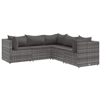 Set Divani da Giardino 5 pz con Cuscini in Polyrattan Grigio | homemem39