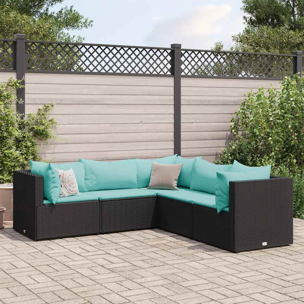 Set Divani da Giardino 5 pz con Cuscini Nero in Polyrattan | homemem39