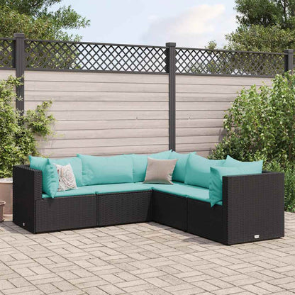 Set Divani da Giardino 5 pz con Cuscini Nero in Polyrattan | homemem39