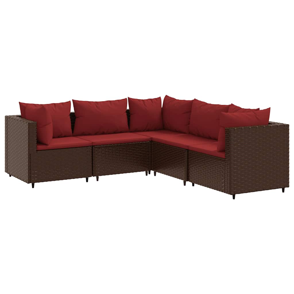 Set Divani da Giardino 5 pz con Cuscini Marrone in Polyrattan | homemem39