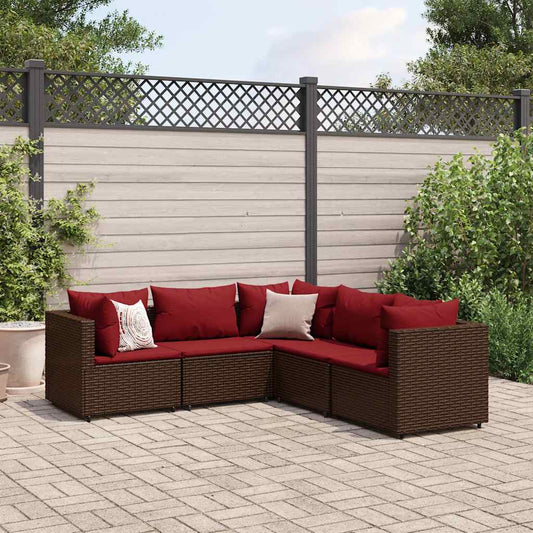 Set Divani da Giardino 5 pz con Cuscini Marrone in Polyrattan - homemem39