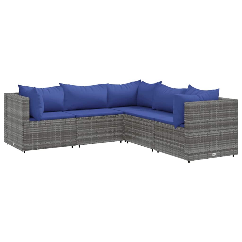 Set Divani da Giardino 5 pz con Cuscini in Polyrattan Grigio | homemem39