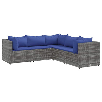 Set Divani da Giardino 5 pz con Cuscini in Polyrattan Grigio - homemem39