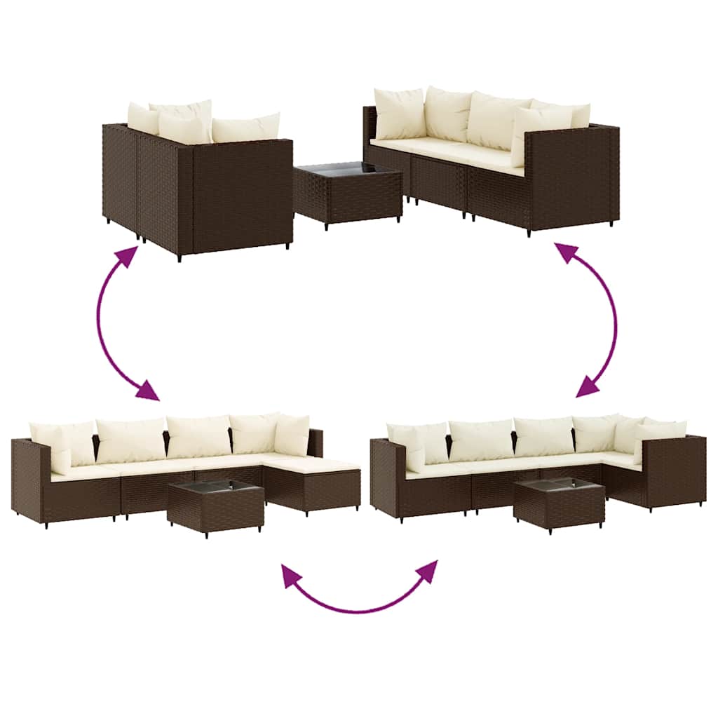 Set Mobili da Giardino 6pz con Cuscini in Polyrattan Marrone | homemem39
