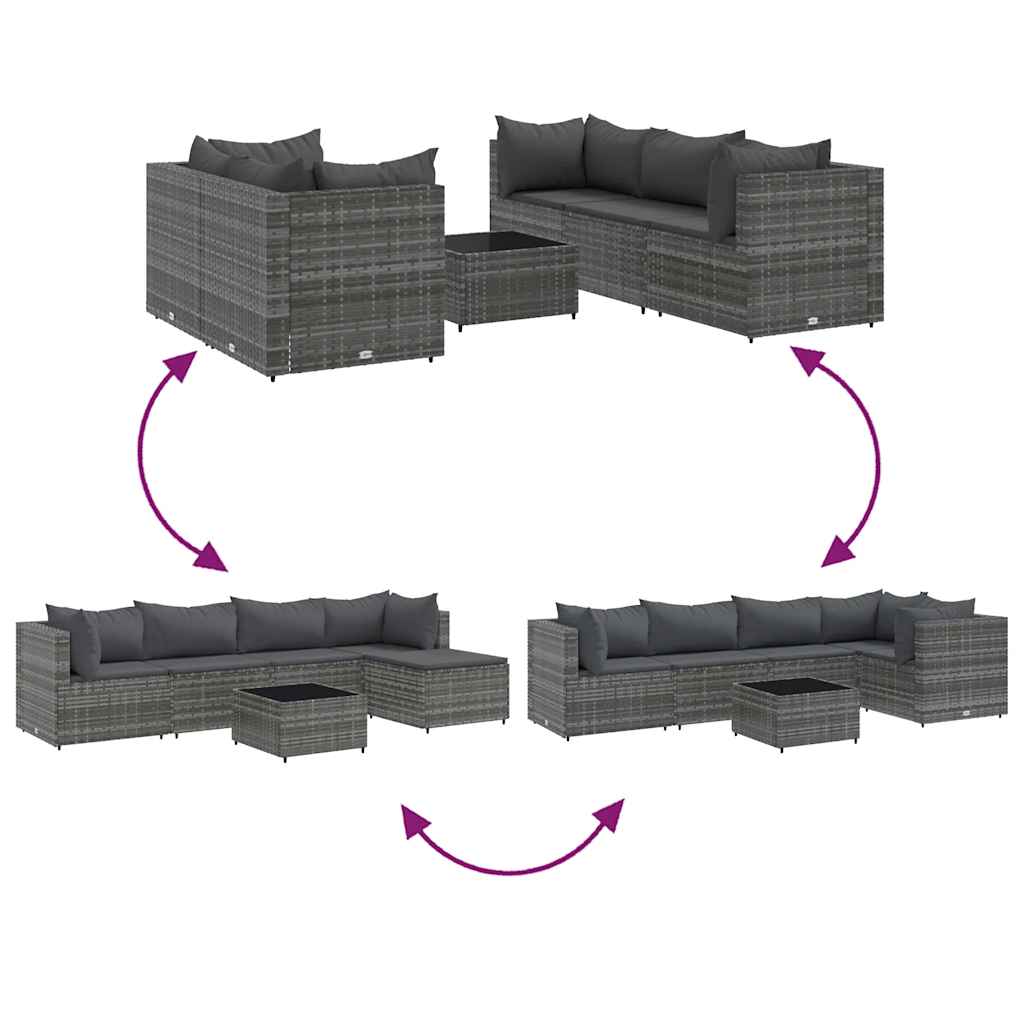 Set Divani da Giardino 6 pz con Cuscini in Polyrattan Grigio | homemem39