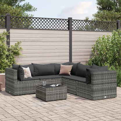 Set Divani da Giardino 6 pz con Cuscini in Polyrattan Grigio | homemem39