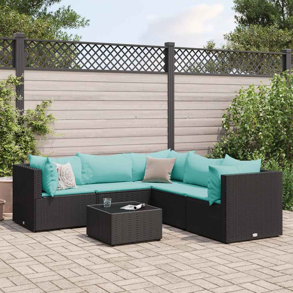 Set Mobili da Giardino 6 pz con Cuscini in Polyrattan Nero | homemem39