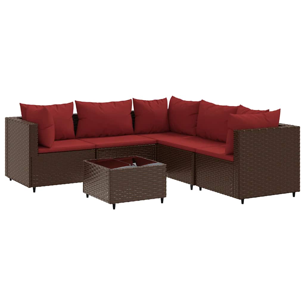 Set Mobili da Giardino 6pz con Cuscini in Polyrattan Marrone | homemem39