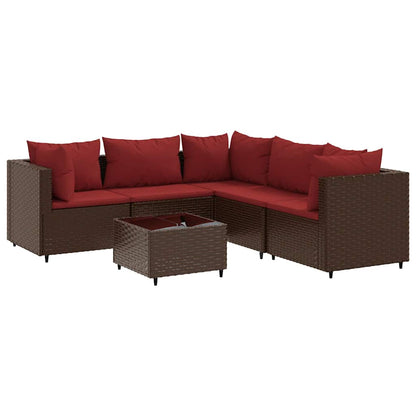 Set Mobili da Giardino 6pz con Cuscini in Polyrattan Marrone | homemem39