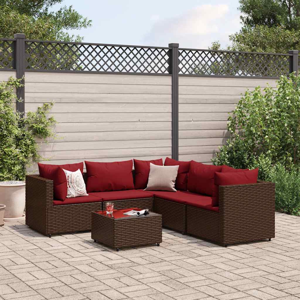 Set Mobili da Giardino 6pz con Cuscini in Polyrattan Marrone | homemem39