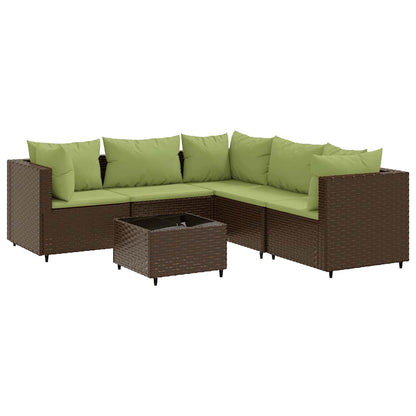 Set Mobili da Giardino 6pz con Cuscini in Polyrattan Marrone