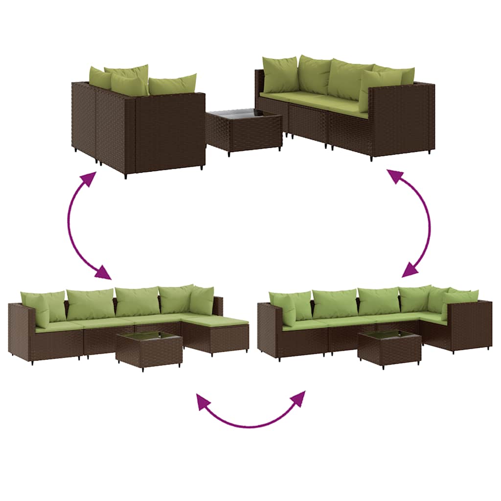 Set Mobili da Giardino 6pz con Cuscini in Polyrattan Marrone