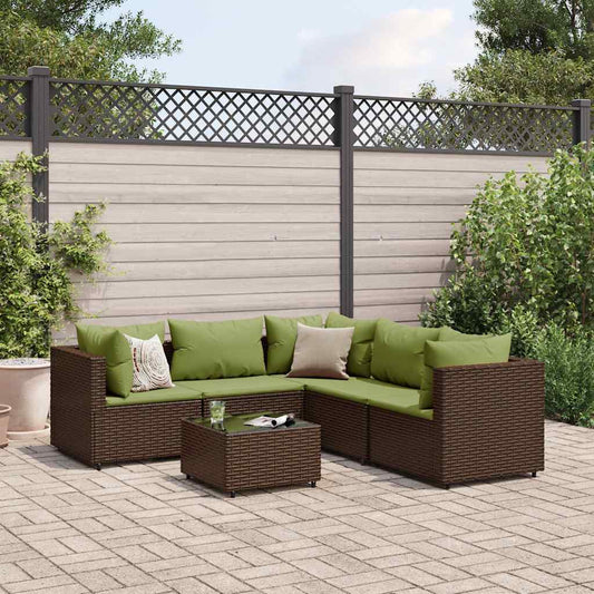 Set Mobili da Giardino 6pz con Cuscini in Polyrattan Marrone