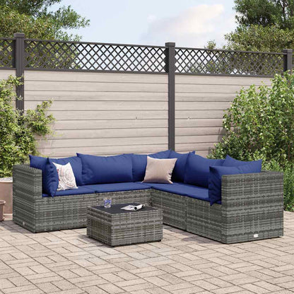 Set Divani da Giardino 6 pz con Cuscini in Polyrattan Grigio | homemem39