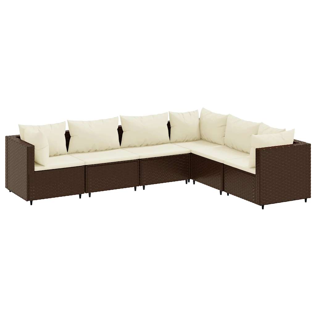 Set Mobili da Giardino 6pz con Cuscini in Polyrattan Marrone | homemem39