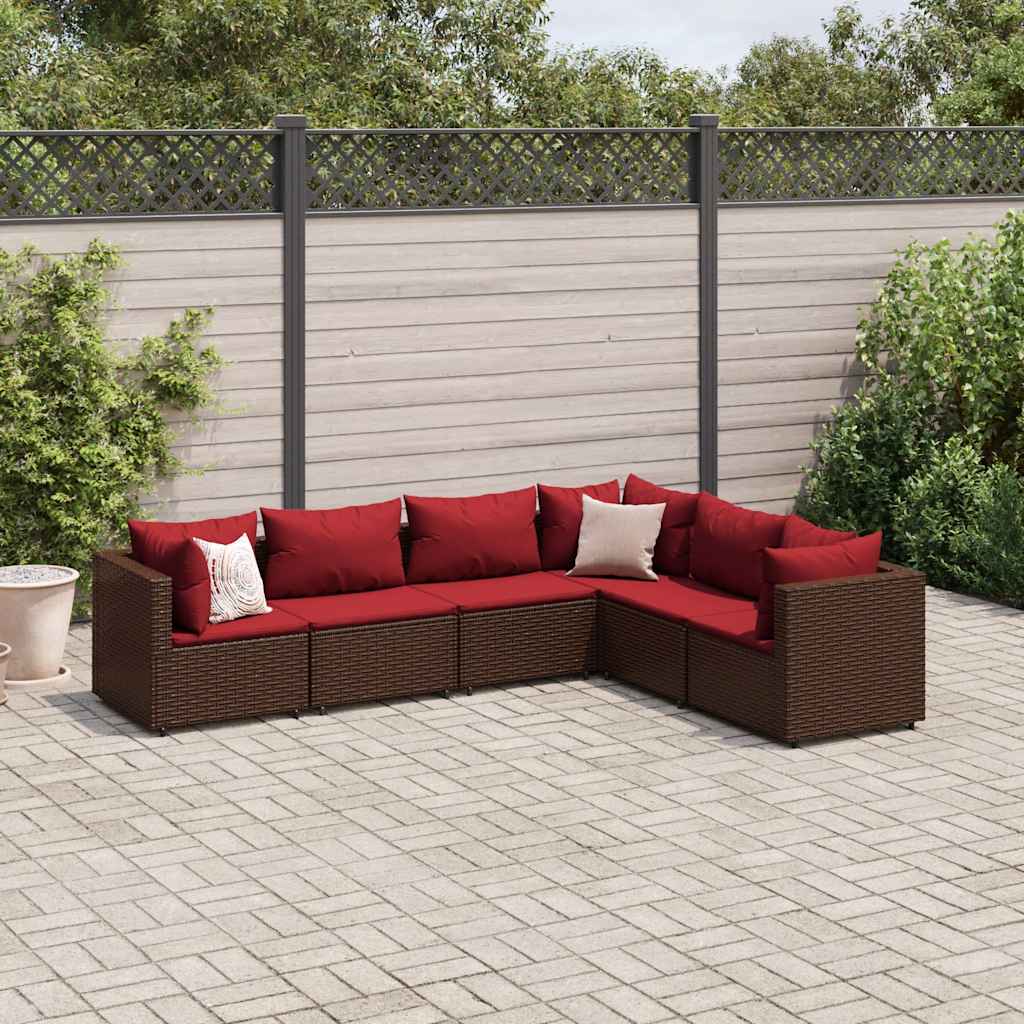 Set Mobili da Giardino 6pz con Cuscini in Polyrattan Marrone - homemem39