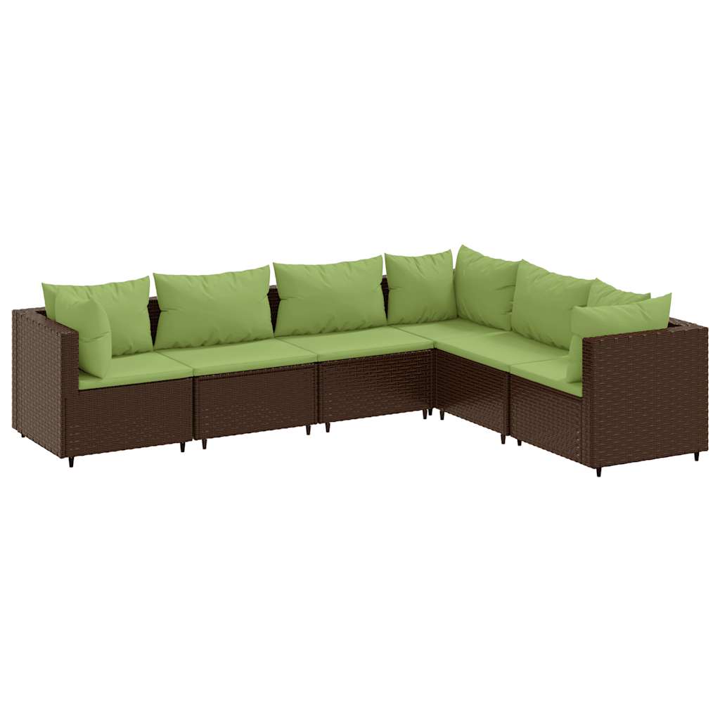 Set Mobili da Giardino 6pz con Cuscini in Polyrattan Marrone | homemem39