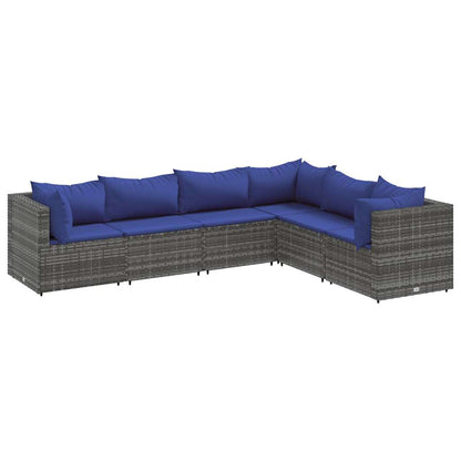 Set Divani da Giardino 6 pz con Cuscini in Polyrattan Grigio | homemem39