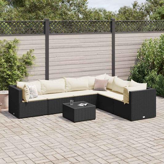 Set Salotto da Giardino con Cuscini 7pz Nero Polyrattan - homemem39