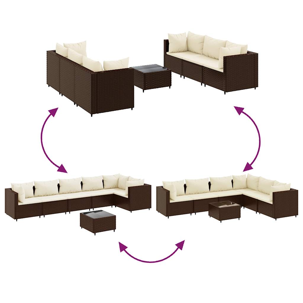 Set Divani da Giardino 7 pz con Cuscini in Polyrattan Marrone - homemem39