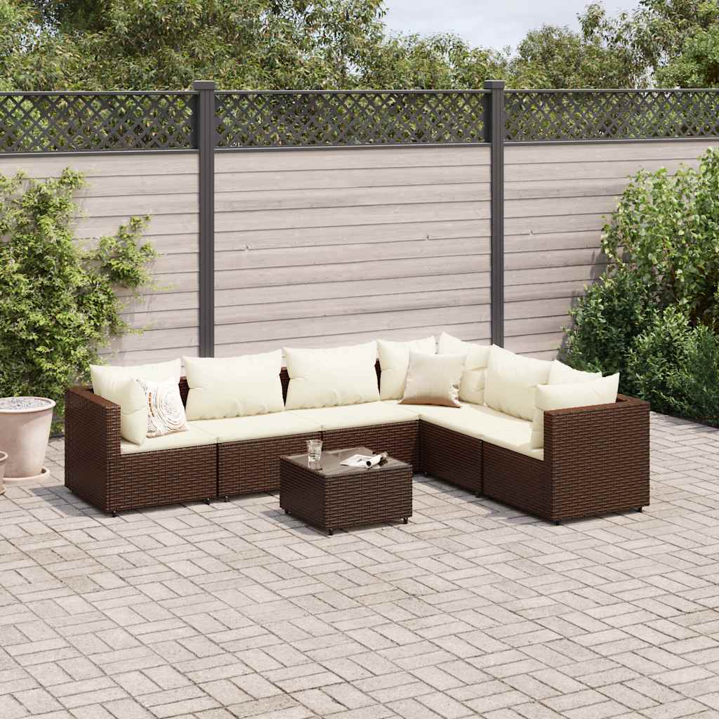 Set Divani da Giardino 7 pz con Cuscini in Polyrattan Marrone | homemem39