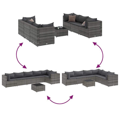 Set Divani da Giardino 7 pz con Cuscini in Polyrattan Grigio - homemem39