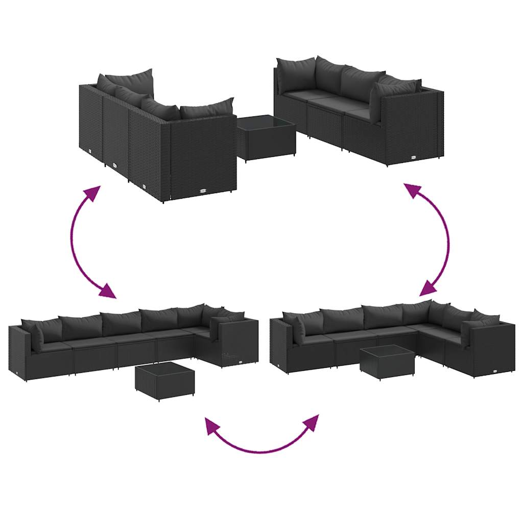 Set Salotto da Giardino con Cuscini 7pz Nero Polyrattan - homemem39