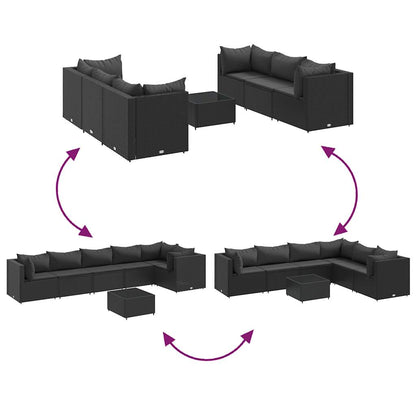 Set Salotto da Giardino con Cuscini 7pz Nero Polyrattan - homemem39