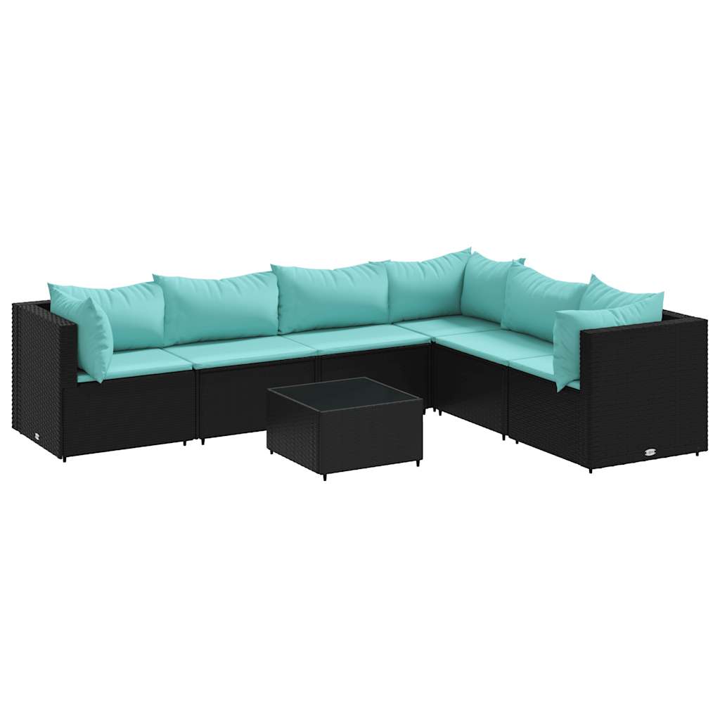 Set Salotto da Giardino con Cuscini 7pz Nero Polyrattan | homemem39