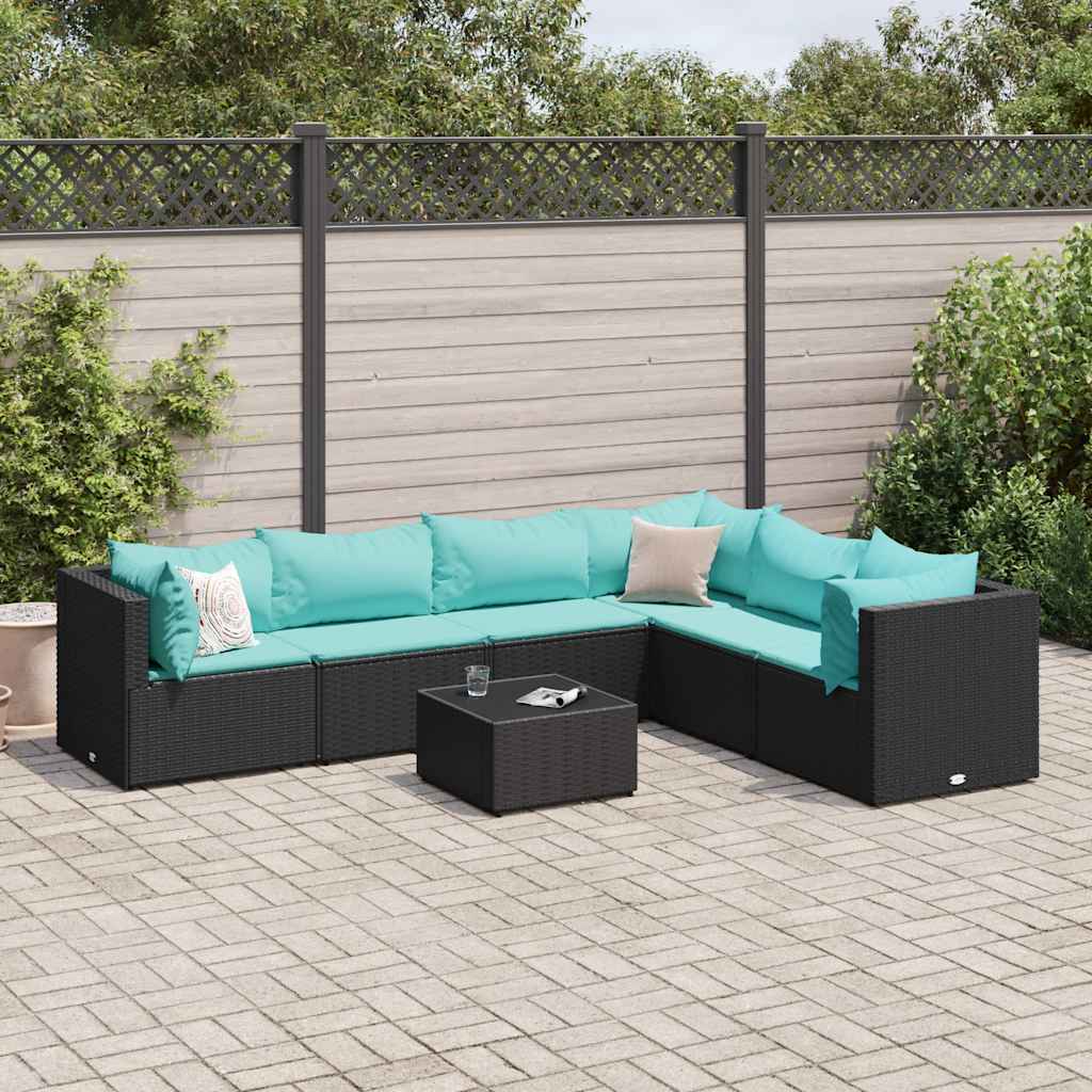 Set Salotto da Giardino con Cuscini 7pz Nero Polyrattan | homemem39